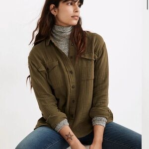 Madewell Women's Small Lightspun Flap-Pocket Oversized Ex-Boyfriend Shirt Preppy